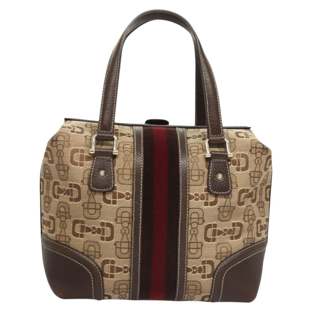 GUCCI Hand Bag Canvas Brown Gold - Picture 2 of 16